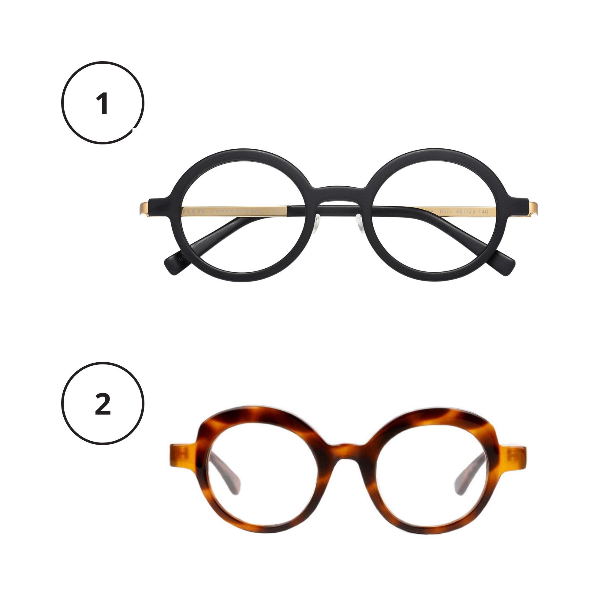 1. Harry Potter -kehystrendi ei ole menossa minnekään! Pyöreähköjä mustia kehyksiä keventävät kullanväriset sangat. Fleye Sonne 299 e, Instrumentarium. 2. Klassinen kilpikonnakuosi pääsee oikeuksiinsa muhkeissa sangoissa. Miki Ninn MNOF0028 -kehykset 149 e, Instrumentarium.