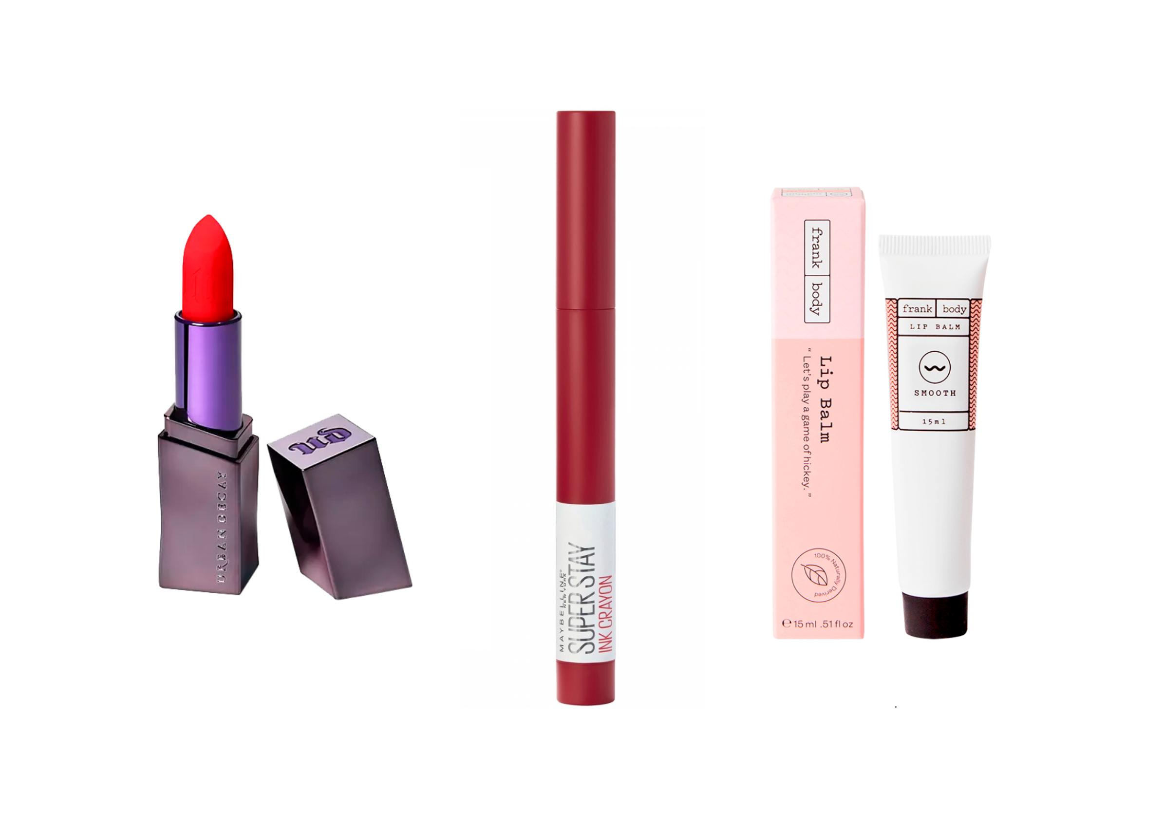 Urban Decay Vice Lipstick -mattapuna sävyssä Elote kirkastaa koko kasvot. 21 e. Maybelline Super Stay Ink Crayon 50 Own Your Empire antaa kestävän meikin. 11,90 e. Frank Body Lip Balm tehohoitaa huulet yön aikana pehmeiksi. 12,90 e.