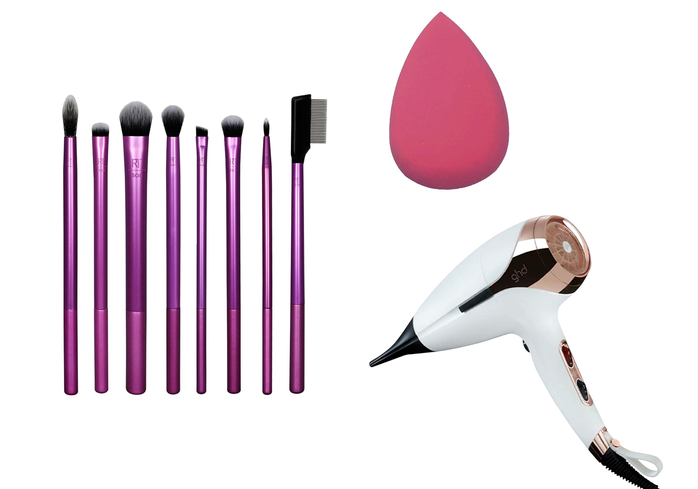 Real Techniques Everyday Eye Essentials -sivellinsetissä on tarvittavat välineet silmämeikkiin. 23,90 e. Ibero Pisara -meikkisieni häivyttää meikin luonnolliseksi. 4,90 e. GHD Helios on nopea laatufööni kotikäyttöön. 199 e.
