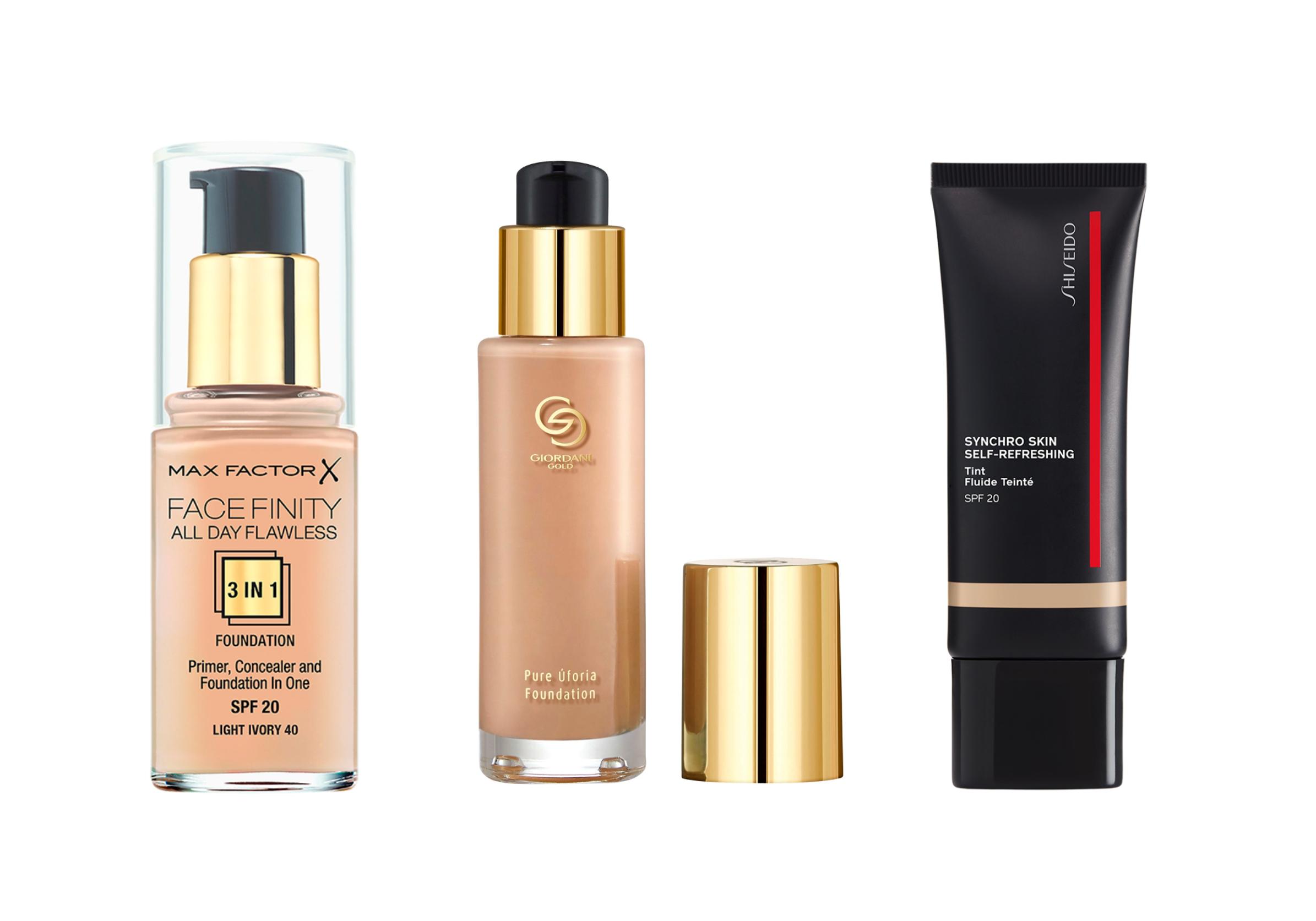 Max Factor Face Finity All Day Flawless 3 in 1 Foundation sisältää hiukan peitevoidetta, joten sitä ei tarvitse lisätä erikseen. 21,90 e. Oriflame Giordani Gold Pure Uforia Foundation antaa iholle kuulautta ja silkkisen pinnan, joka häivyttää juonteita. 33 e. Shiseido Synchro Skin Self-Refreshing Foundation on ohut ja hehkua antava meikkivoide. 53,90 e.