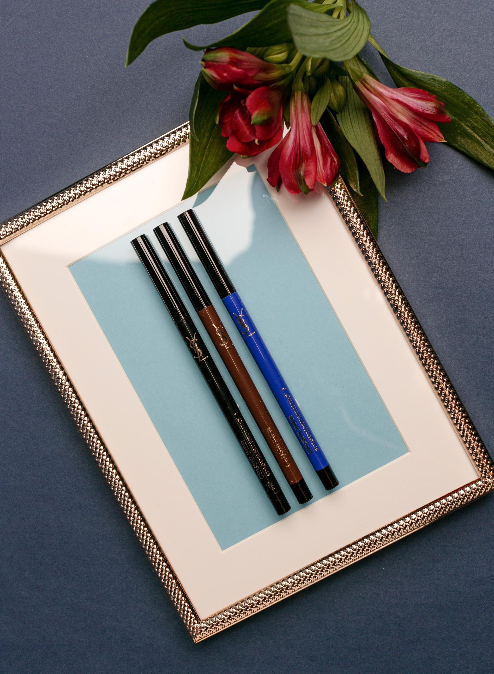 YSL Crushliner Stylo Waterproof, sävyt 1 Black, 2 Dark Brown ja 6 Blue. 28,50 e.