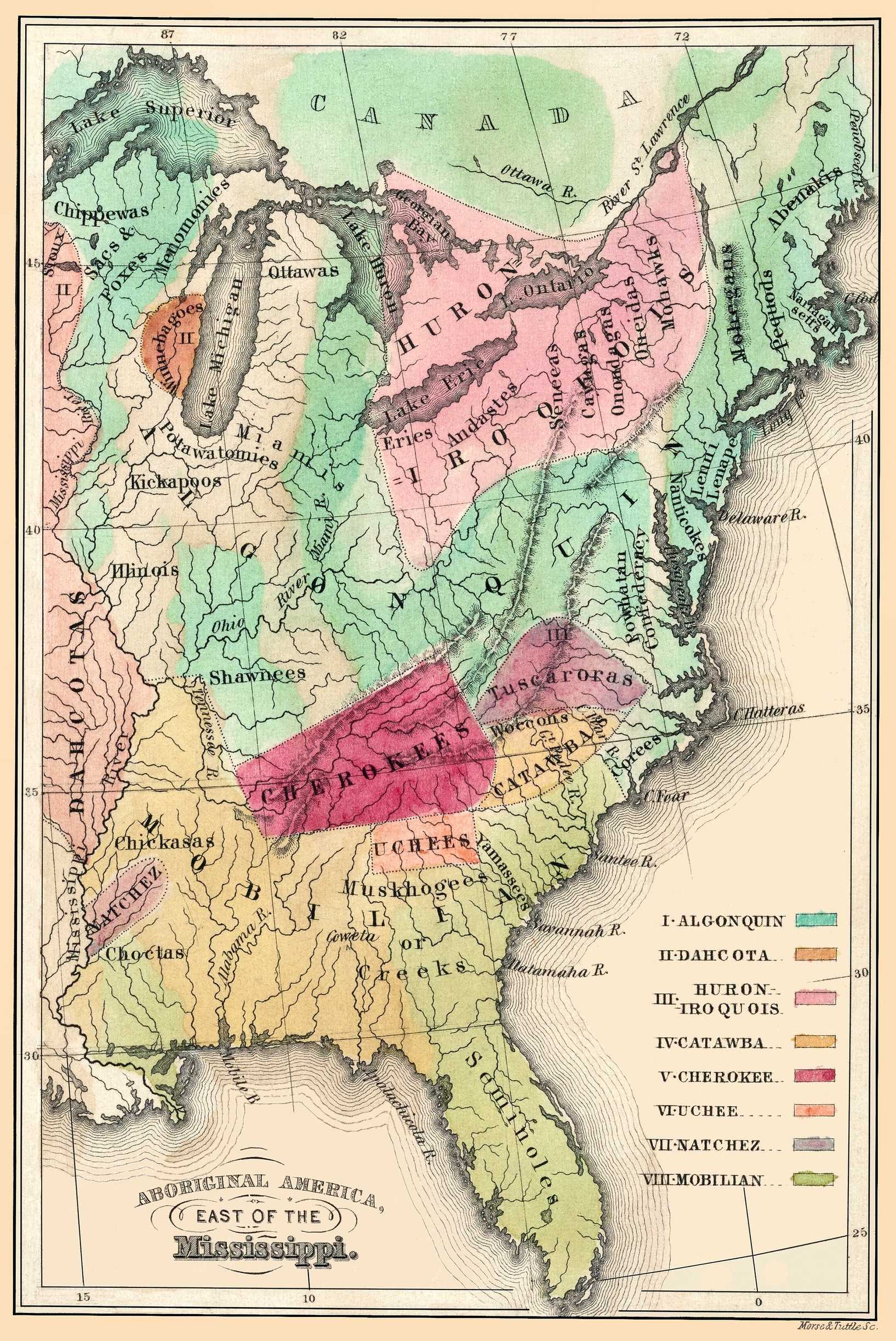 Irokeesikonfederaation alue piirretyllä kartalla